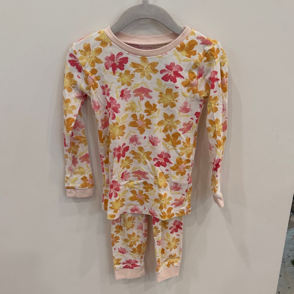 Burt’s Bees Floral Kids Pajamas - Pink and Yellow